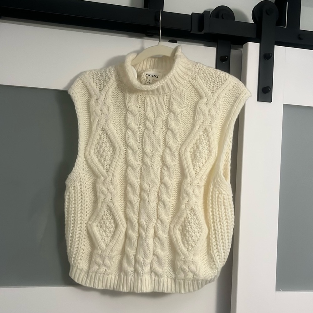 White knit cable sweater vest